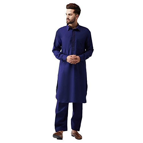 Sojanya (Since 1958 Men'S Navy Blue Cotton Kurta Pathani Set,