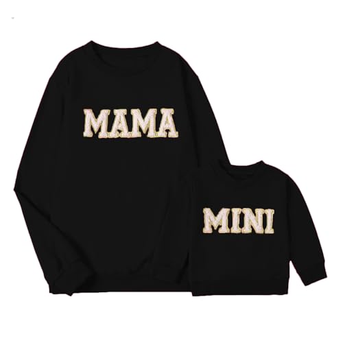 Winioder Mommy and Me Matching Outfits Letter Print Crewneck Pullover Sweatshirt Long Sleeve Shirt Tops Baby Clothes (Baby,Matching Black,2-3T)