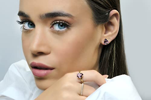 Boucles d'oreilles améthyste et argent Anémone en pierre de naissance - 2