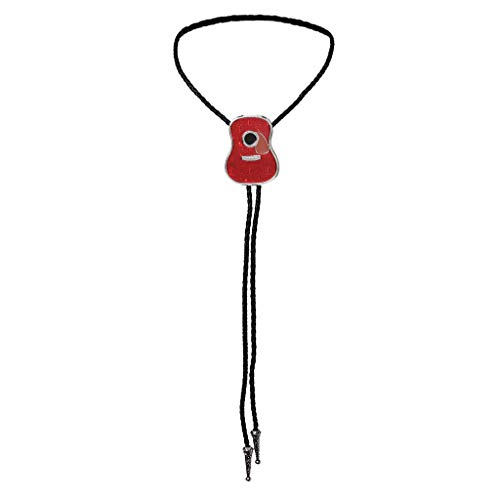 Generic 2pcs Estilo Vintage Guitarra Forma Cowboy Bolo Gravata Gravata de Couro para Homens Vermelho