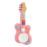 Crianças Tocam Violão, Instrumentos Musicais Educacionais Brinquedo Com Design Vibrante de Desenhos Animados, Material de Abdomínio Seguro (Rosa)
