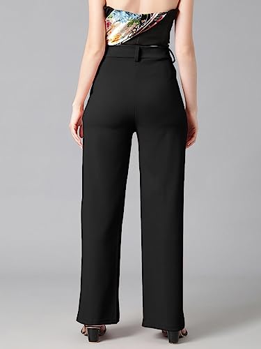 KOTTY Womens Cotton Blend Straight Fit Trousers Jade Black, 26