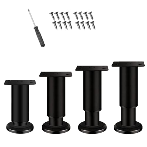 Zorplex 4 Patas Ajustables Metálicas para Muebles, Altura Ajustable 25-43cm, Adecuadas para Muebles, Pies de Soporte de Metal, Adecuadas para Cama, Sofá, Mueble de Televisión (25-43cm)