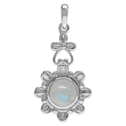 Silvershake 8mm Natural Round Shape Moonstone 925 Sterling Silver Flower Solitaire Pendant
