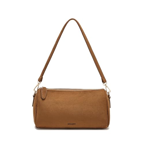 JOLLQUE Suede Crossbody Bag for Women, Luxury Small Barrel Clutch Handbag Purse, Fall Winter Shoulder Bags