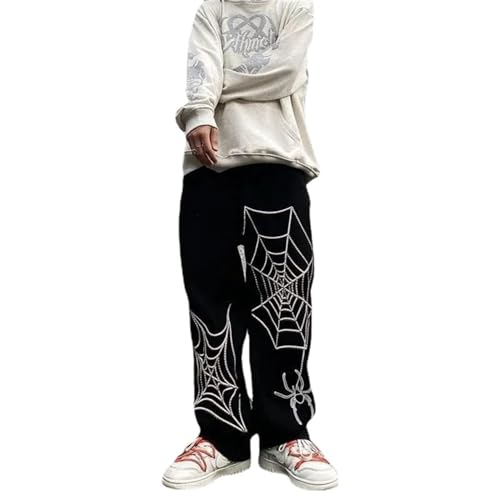 Y2K Spider Graphic Pants for Women and Men - Goth Baggy Unisex Jeans Wide Leg Jeans with Pockets, Casual Streetwear