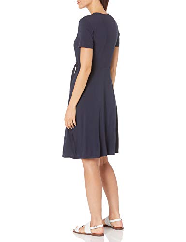 Amazon Essentials Women's Cap-Sleeve Faux-Wrap Dress, Navy, Large #TOP1