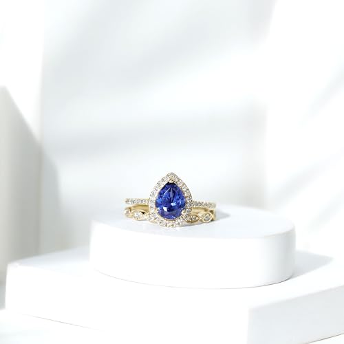 Certified Lab Grown Blue Sapphire Diamond Wedding Ring Set, AAAA Quality, Sapphire Diamond Bridal Ring Set - Ready To Gift2