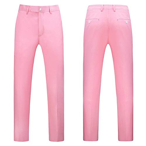 HBDesign Mens Slim Fit Flat Front Straight Iron Free Trousers Dark Pink