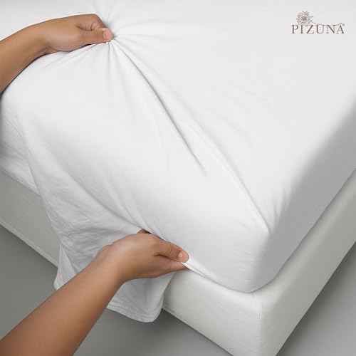Image of Pizuna 100% Cotton Bedsheet Super King Size White, 400 Thread Count Long Staple Combed Cotton Flat Bedsheets 108x108 Inches with 4 Pillow Covers, Bed Sheet for Super King Size Bed