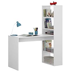 Mesa de Ordenador, Escritorio con Estanteria Reversible, Blanco Artik, Modelo Duplo, Medidas: 120 cm (Ancho) x  53 cm (Fondo) x 144 cm (Alto)