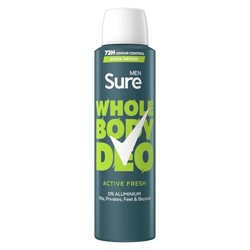 Sure Men Active Fresh Whole Body All Over Body Deodorant Spray with a citrus & woody fragrance and 72 hour odour control 150ml