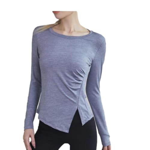 ZERAOKE Women’S Long Sleeve Athletic Shirt,Slim Fit Stretchy Soft Performance Top for Running Gym Yoga Pilates Training-Gray Blue-5Xl