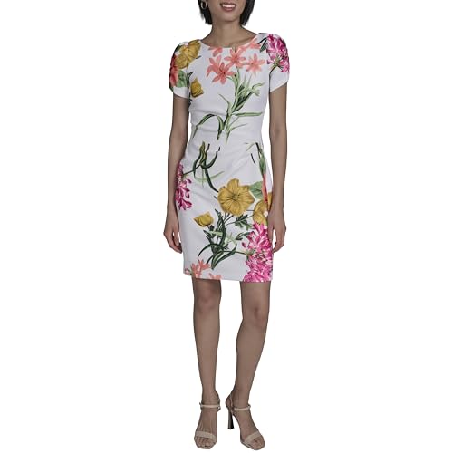 Image of KARL LAGERFELD Short Ruched Sleeve Jewel Neck Sheath Mini Dress