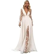 Hoepoly Long Sleeve Wedding Dresses for Brides 2024 Chiffon Tulle Boho Bridal Gowns for Wedding