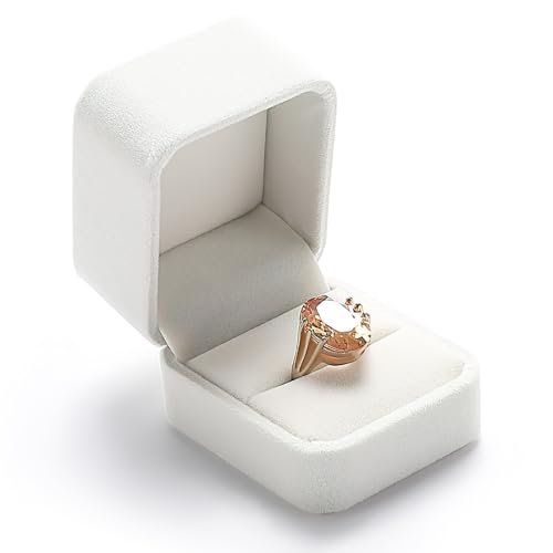 LuxStellar Caja para Anillo de Compromiso y Boda, Estuche Clásico Blanco para Propuesta y Aniversario, Almacenamiento Seguro para Joyas