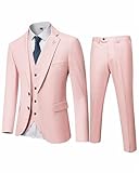 Hihawk Men's 3 Piece Suit with Tie, 2 Button Slim Fit Solid Blazer Jacket Vest Pants, Business Wedding Party Suits for Men, Light Pink Medium