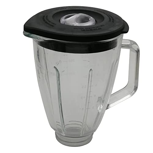 6- Cup 48 OZ Round Glass Blender Pitcher&Container with Glass jar Lid, Compatible with Hamilton Beach Blender Model 901,908, 909,910, 918, 919 or All Osterizer & classic Blenders (6cup with lid)