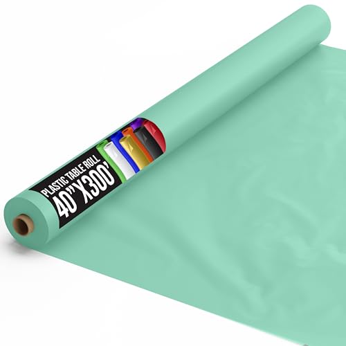 Exquisite Party Solids Mint Plastic Table Cover Roll 40" X 300' Table Cloth Plastic Cover Roll - Premium Quali