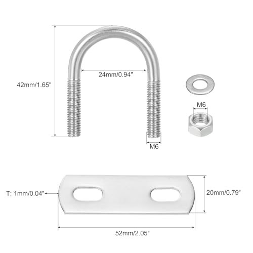 Image of uxcell Round U-Bolts, 4 Sets 24mm(0.94 inch) Inner Width 42mm Length M6 304 Stainless Steel U Clamp Bolt with Nuts and Plates, for Boat Trailer