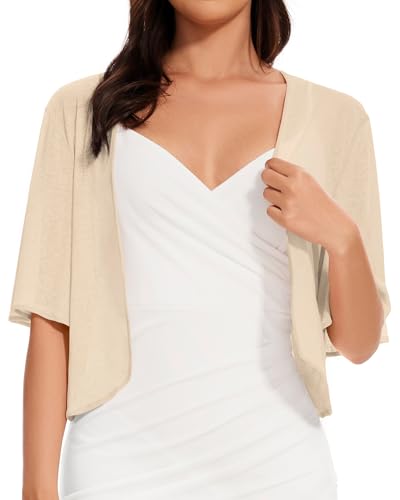 Image of Women Bolero Shrug Cardigan Open Front Cover Up Sheer Short Sleeve Kimonos for Evening Dress