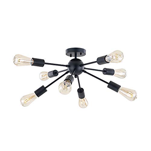 Creative Product YAOHONG Sputnik Chandelier Black 8 Light Rustic Flush Mount Ceiling Light Modern Semi Flush Mount Fixtures for Kitchen Bedroom Dining Room