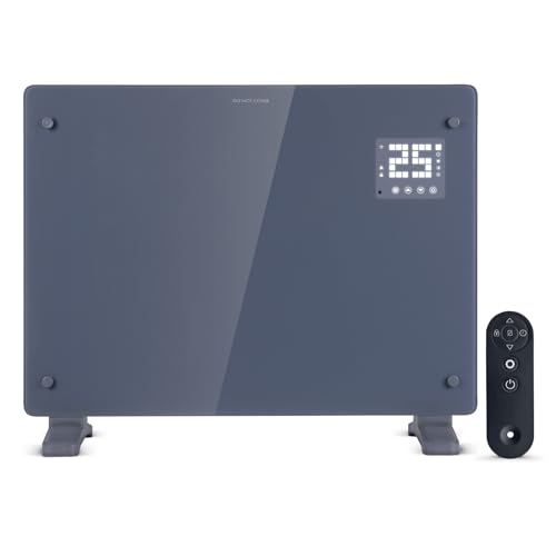 Devola Wifi Enabled Smart Electric Glass Panel Heater 1500W | Wall Mounted Radiator & Free Standing Low Energy Heater, Works With Alexa | Lot 20 complaint, DVPW1500G (Grey) (1500, Watts)