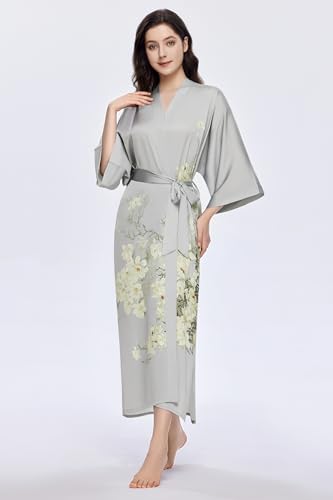 Image of PRODESIGN Kimono Robe for Women - Long Satin Sleepwear Silky Kimono Cover-Up Nightgown Japanese Bathrobe Loungewear Blouse