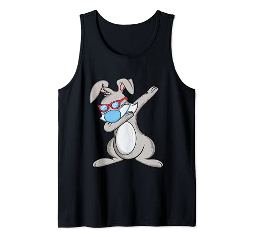 Dabbing Easter Bunny Wearing Face Mask Tank Top, Black