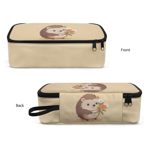 Image of Hedgehog Flower Girls Pencil Pouch Large Capacity,Pencil Case for Kids Cute Pencil Box for 3-15 Years Children Boys Pencil Bag with Mesh Pocket Pencil Container Coin Purse Handbag