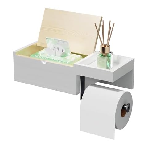 HapiRm Wall Mounted Toilet Roll Holder with Shelf Cover