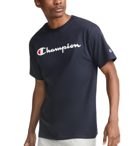 Champion mens Classic T-shirt, Classic Script T Shirt, Navy-y06794, Large