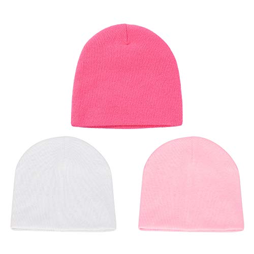 MK MATT KEELY 3 Unidades de Gorros de bebé recién Nacidos, Gorros de algodón para bebés de 0 a 3 Meses Rosa + Rosa Claro + Blanco