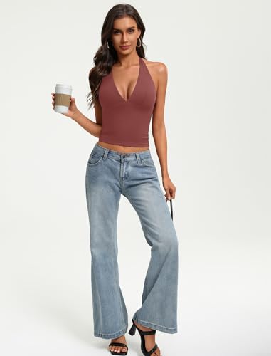 Image of Avidlove Women's Halter Top Deep V Going Out Tops Double Lined Sexy Backless Summer Crop Tank Top