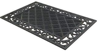 Classic Ornate Rubber Scroll Door Mat Garden Outdoor Heavy Duty 40 X 60cm ( Diamond Pin Scroll Doormat Design )