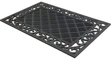 Classic Ornate Rubber Scroll Door Mat Garden Outdoor Heavy Duty 40 X 60cm ( Diamond Pin Scroll Doormat Design )