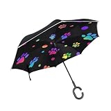 MRMIAN Colorful Rainbow Dog Paw Print Polka Dot Windproof Inverted Open Close Reverse Rain Umbrella Inside Out Quality Waterproof Parasol Upside Down Stick Shelter with Hook c Handle
