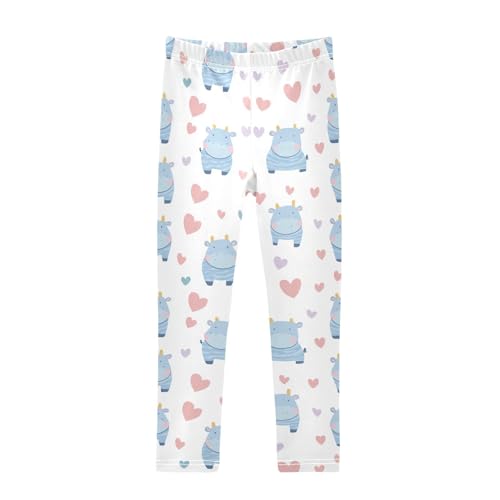 Wusikd Cute Hippopotamus Girls' Leggings Toddler Doodles Hearts Kids Yoga Pants Dance Active Tights 4T