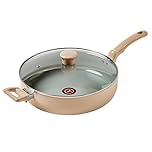 T-Fal Refresh Ceramic, Ceramic Non Stick Jumbo Cooker w/Lid 5 Quart, Oven Broiler Safe 350F, Cookware, Kitchen, Deep Frying Pan w/Handle, Saute Pan, Healthy Cooking, Skillet, Pots and Pans Sand Dune