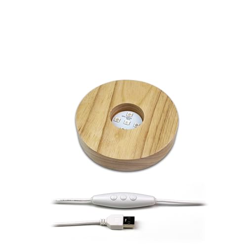 OmyLens 4″ Wood 5 LED Light Base 10 Color Mode Constant Color, for Display 3D Crystal Glass Statue Art Decoration, Adjustable Speed or Brightness