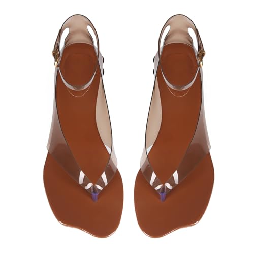 Image of Women's Flip Flop Kitten Heels - Jelly Thong Heeled Sandals with Clear Strap, Transparent Low Heel Mules, Stylish Thong Kitten Heels for Summer, Casual Dress Sandals