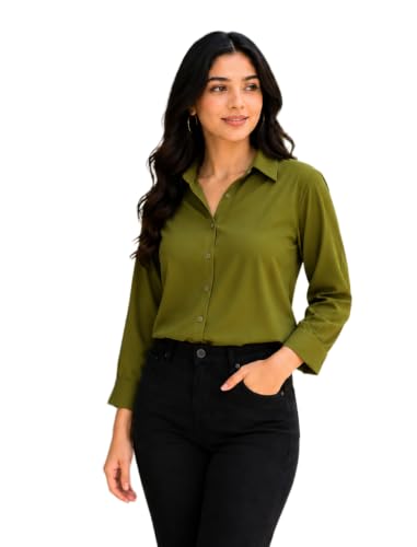 Image of FUNDAY FASHION Women Solid Regular Fit V Collered Casual Shirt