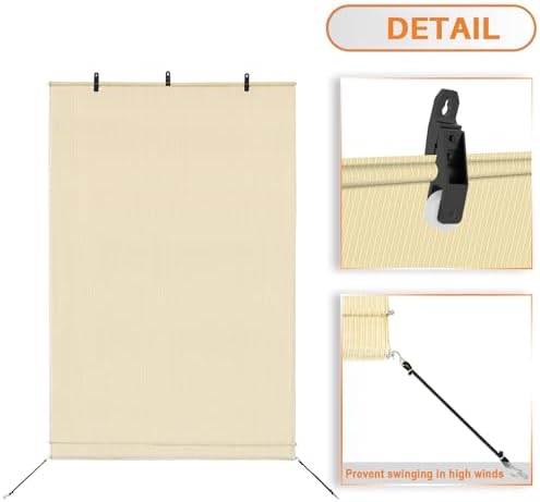 TANG Exterior Roller Shade 6'Wx6'H Outdoor Patio Shades Roll Up Blinds Sunshades for Deck Porch Pergola Balcony Backyard, Beige