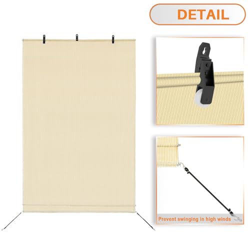 TANG Exterior Roller Shade 6'Wx6'H Outdoor Patio Shades Roll Up Blinds Sunshades for Deck Porch Pergola Balcony Backyard, Beige