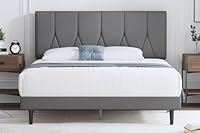 Yocreat Polsterbett 140 x 200 cm Bettgestell Doppelbett Bettrahmen mit Kopfteil, Stoffbett mit Lattenrost, Einfache Montage, Hellgrau