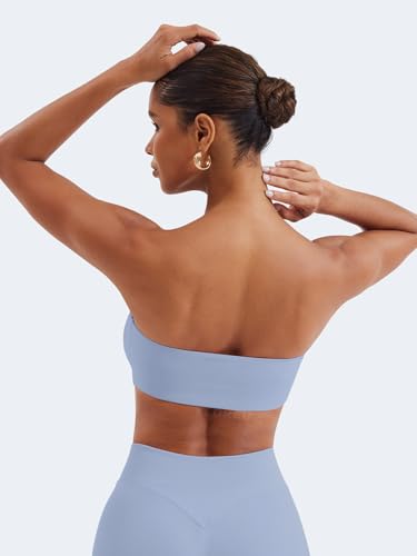 Image of YEOREO Strapless Bandeau Sports Bra for Workout Seamless Tube Top Gym Padded Wireless Bra