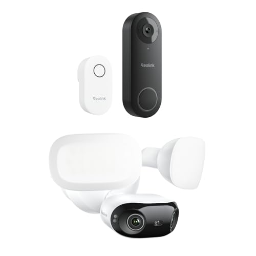 Image of REOLINK Doorbell WiFi with Elite Floodlight WiFi Bundle, 4K Dual-Lens 180 FOV Floodlight Camera, Local Storage, Full-House Security with no Subscription Fees