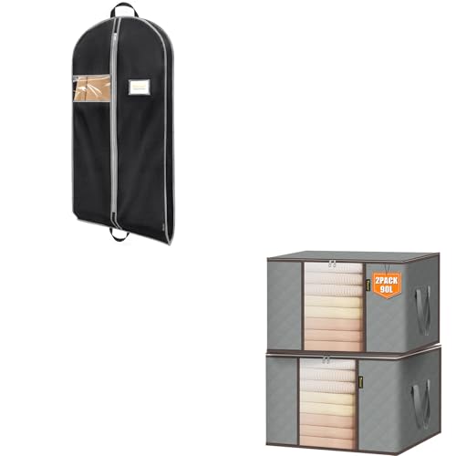 BALEINE 1PK Heavy Duty Garment Bag with Shoe Storage + 2 Pack Clothes Storage Bags