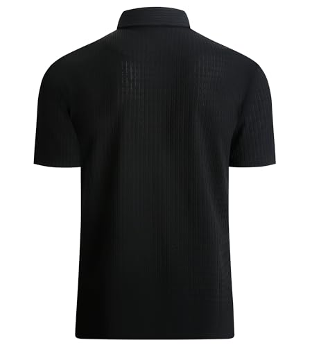 Alex Vando Mens Bubble Jacquard Polo Shirt Super Stretch Short Sleeve Polo Shirts for Men