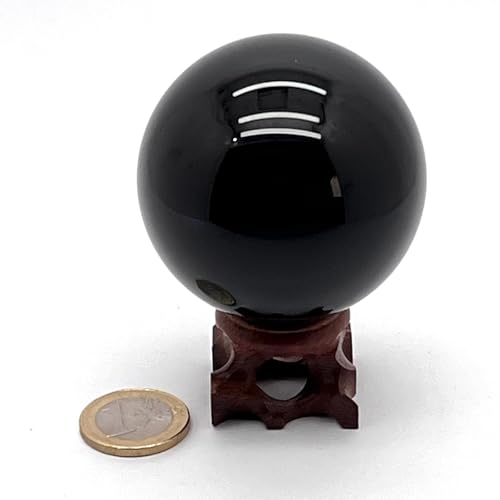 arana's - Esfera obsidiana Negra - Bola de 6 cm Cristal curativo + Soporte Madera Tallada - Piedras y Cristales Naturales - Feng Shui curación sanación decoración (Obsidiana, 6cm)